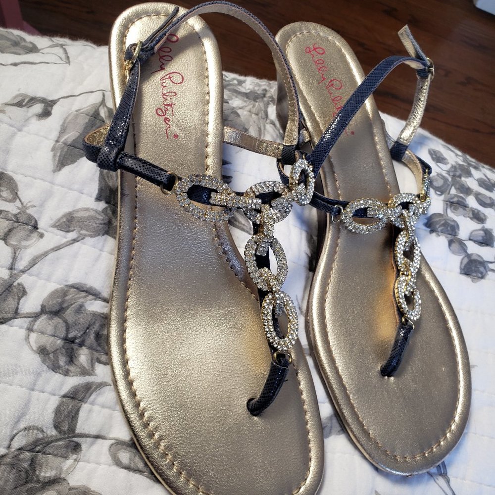 Lilly Pulitzer Size 8 Crystal Chain Wedge Sandals
